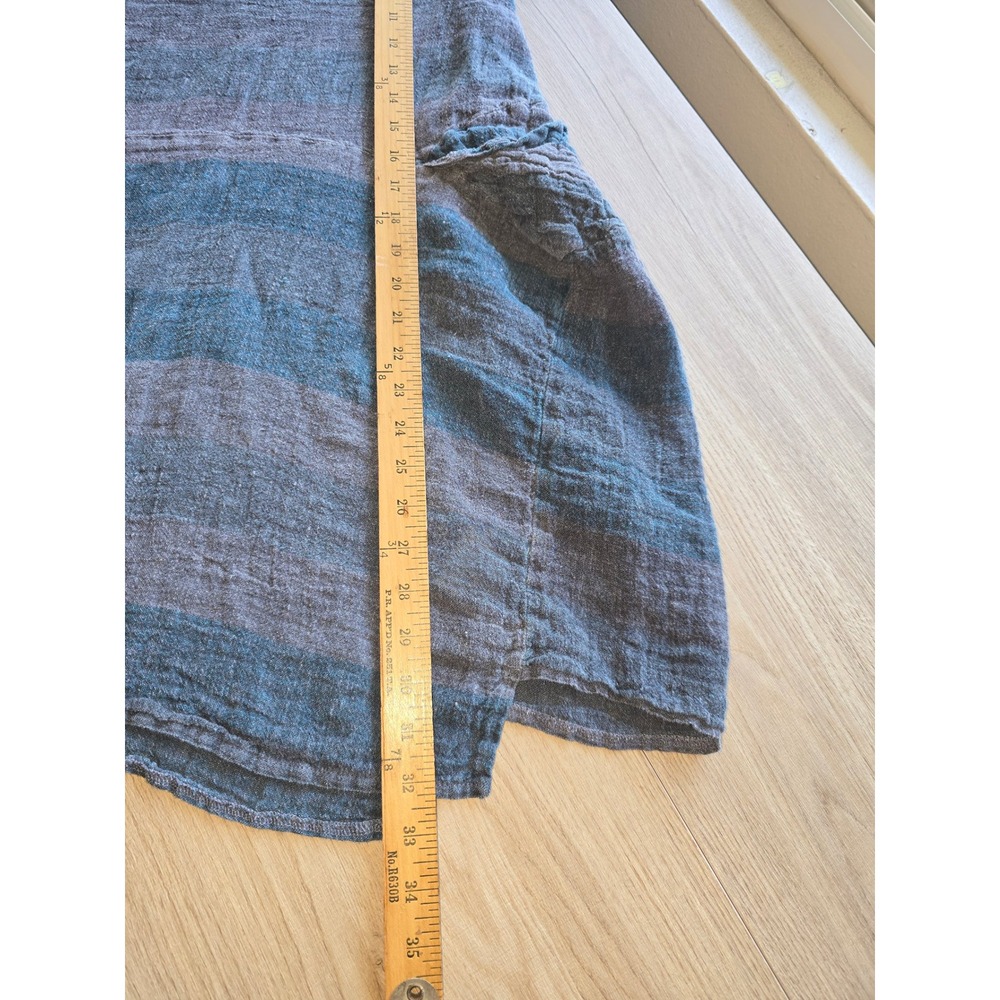 Luukaa Women Tunic Top Large Blue Gray Striped Linen Pocket Lagenlook minimalist - Picture 9 of 11